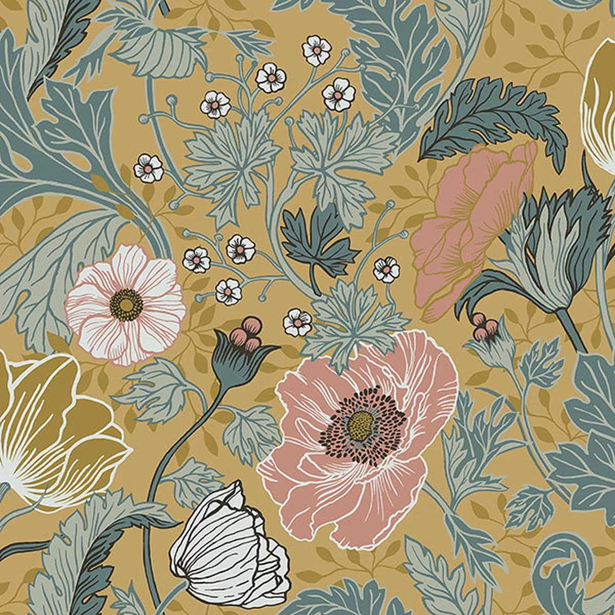 2948-33002-anemone-mustard-floral-wallpaper 2948-33002 Anemone Mustard Floral Wallpaper