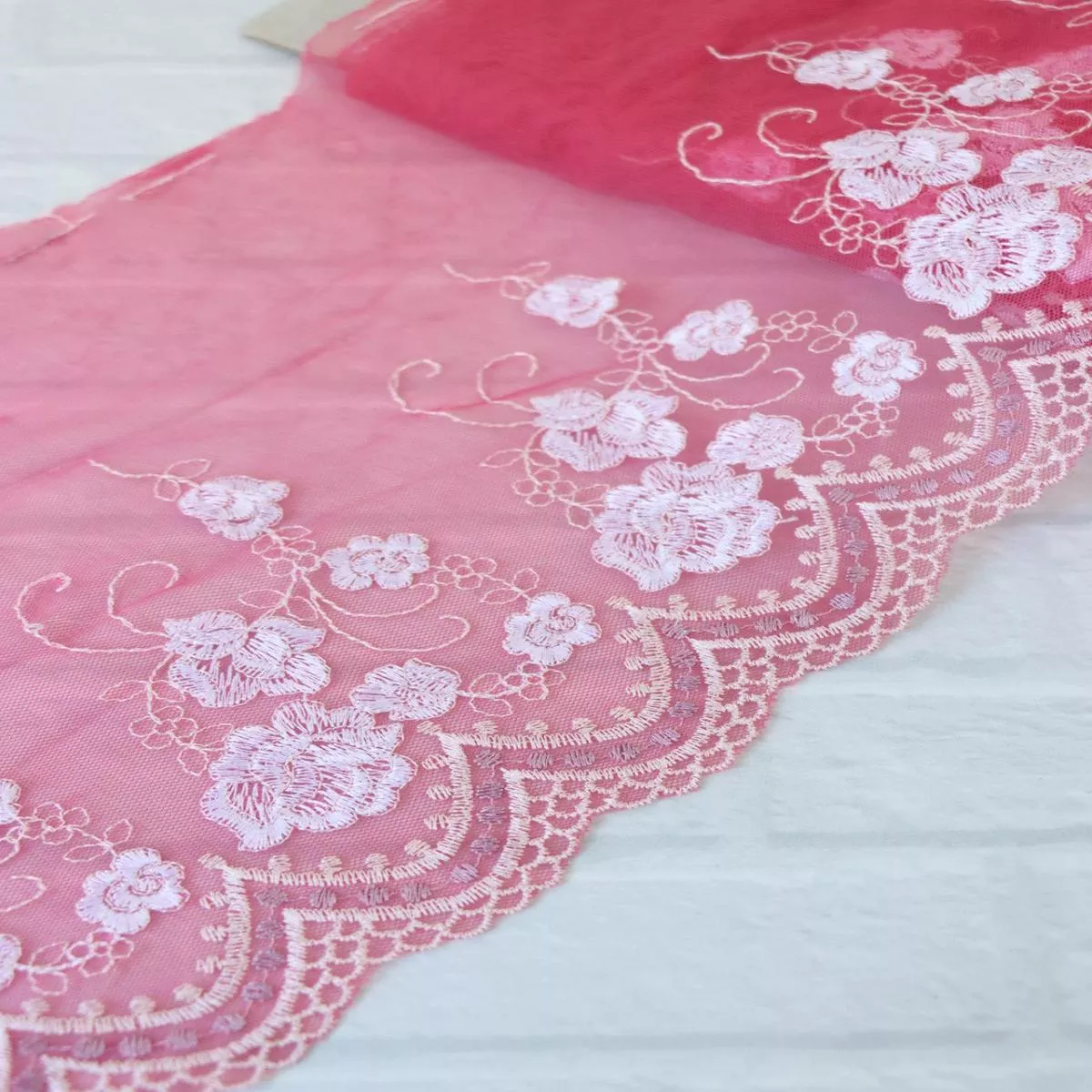 5yds-dark-pink-7-wide-embroidered-lace-trim 5YDS Dark Pink 7″ Wide Embroidered Lace Trim
