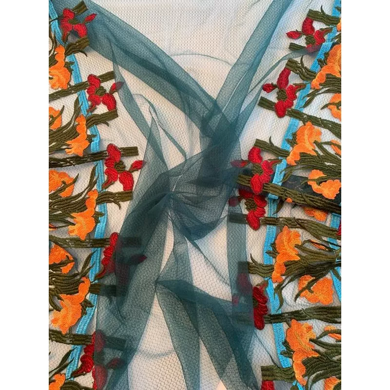 anna-sui-floral-double-bordered-novelty-tulle-teal-orange-red-turquoise Anna Sui Floral Double Bordered Novelty Tulle – Teal / Orange / Red / Turquoise