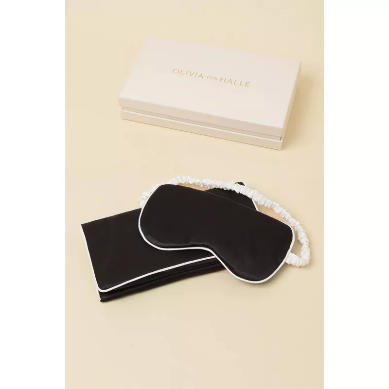 Audrey Jet Black Eye Mask in Silk Satin