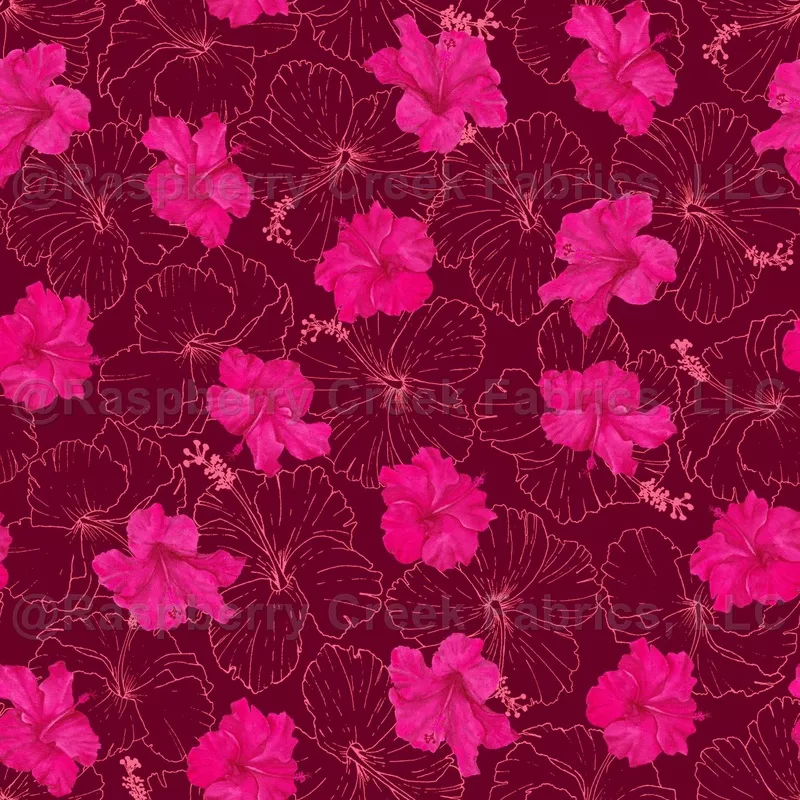 Big Watercolour Hibiscus Pattern Wine Red And Pink