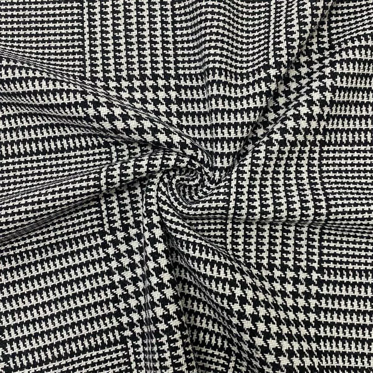 black-on-white-checkered-wool-blend-fabric-2-metres-9-95-19 Black on White Checkered Wool Blend Fabric – 2 metres for 9.95 #19