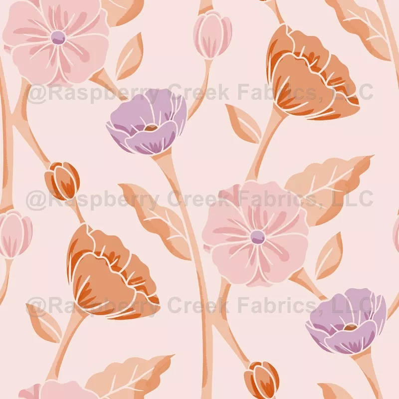 Boho Peach and Purple Watercolor Botanical Floral Bloom