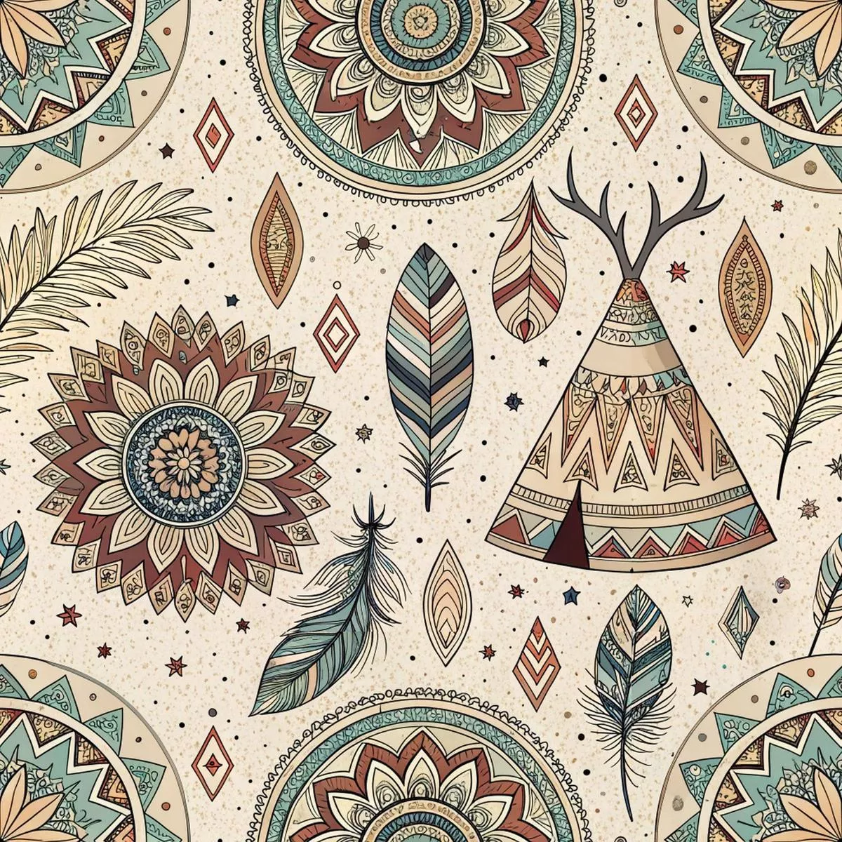 Boho Tribal Mandala Pattern 6 Quilting Cotton Fabric