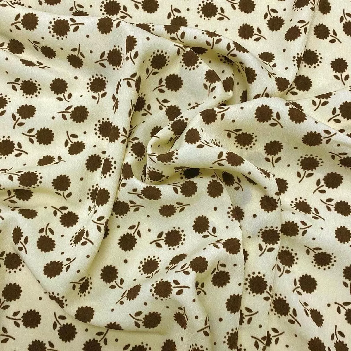 brown-flowers-on-cream-polyester-fabric Brown Flowers on Cream Polyester Fabric