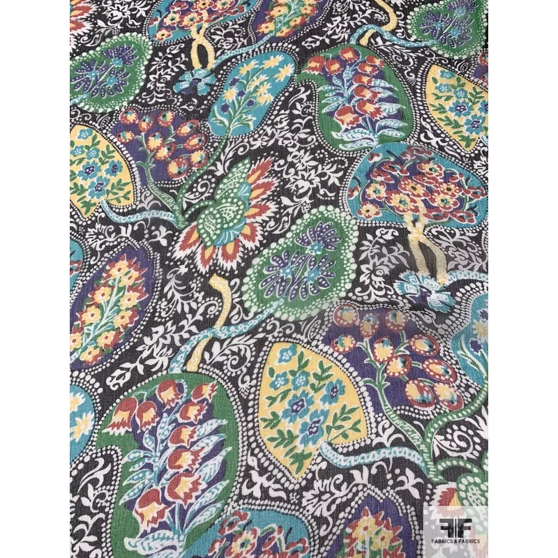 Caribbean Paisley Printed Crinkled Silk Chiffon – Multicolor