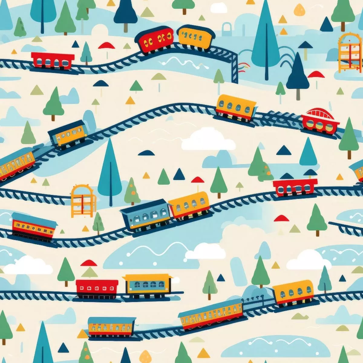 Cartoon Trains Pattern 22 Quilting Cotton Fabric