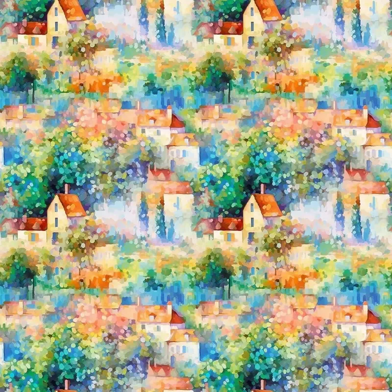 claude-monet-village-pattern-2-fabric Claude Monet Village Pattern #2 Fabric
