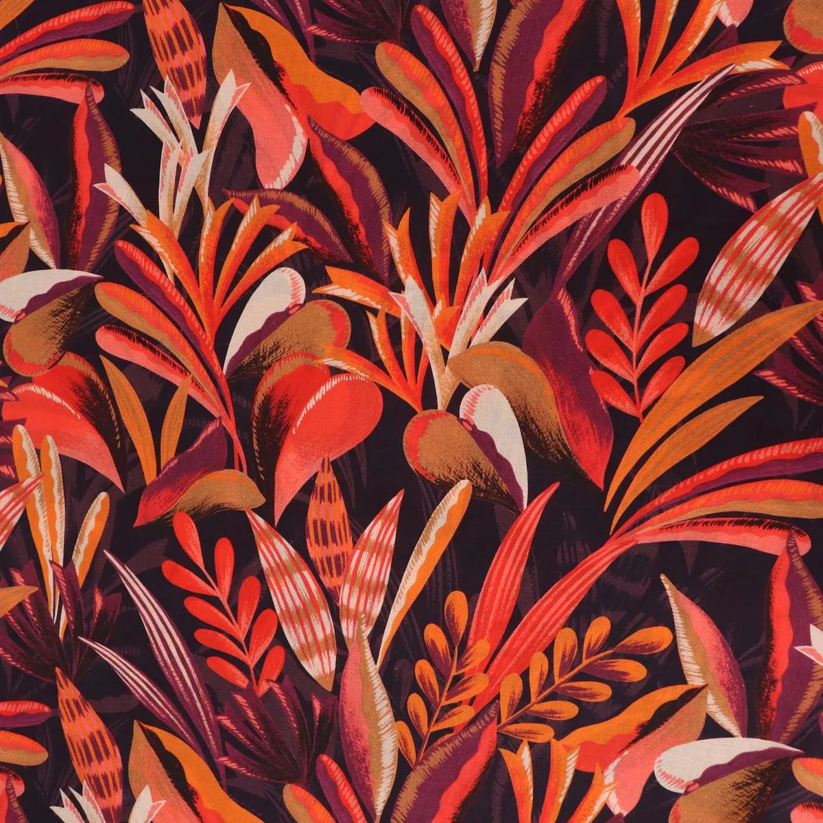 cotton-voile-jungle-maroon-orange Cotton Voile – Jungle – Maroon + Orange