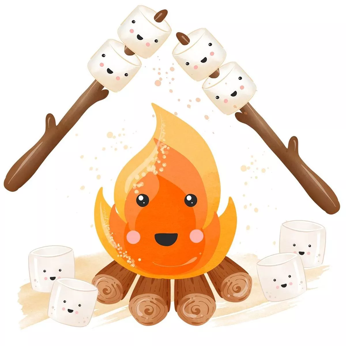 cute-smores-scene-2-fabric-panel Cute Smores Scene #2 Fabric Panel