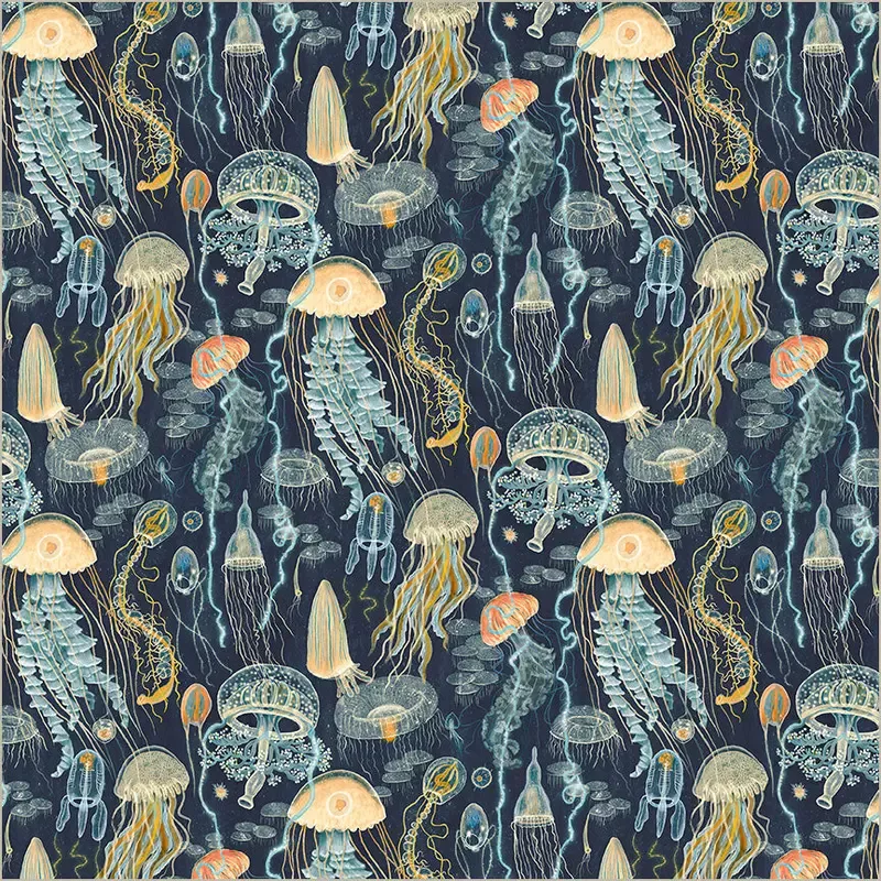Deep Blue Katherine Quinn 55259D-1 Deep Blue Jellyfish Field Cotton