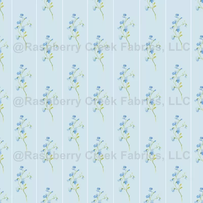 Delicate Blue Flowers and Stripes on Light Blue