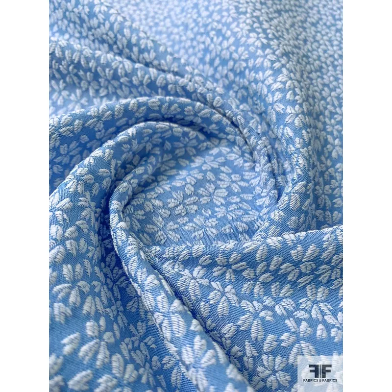 Ditsy Floral Textured Lightweight Brocade – Blue / White