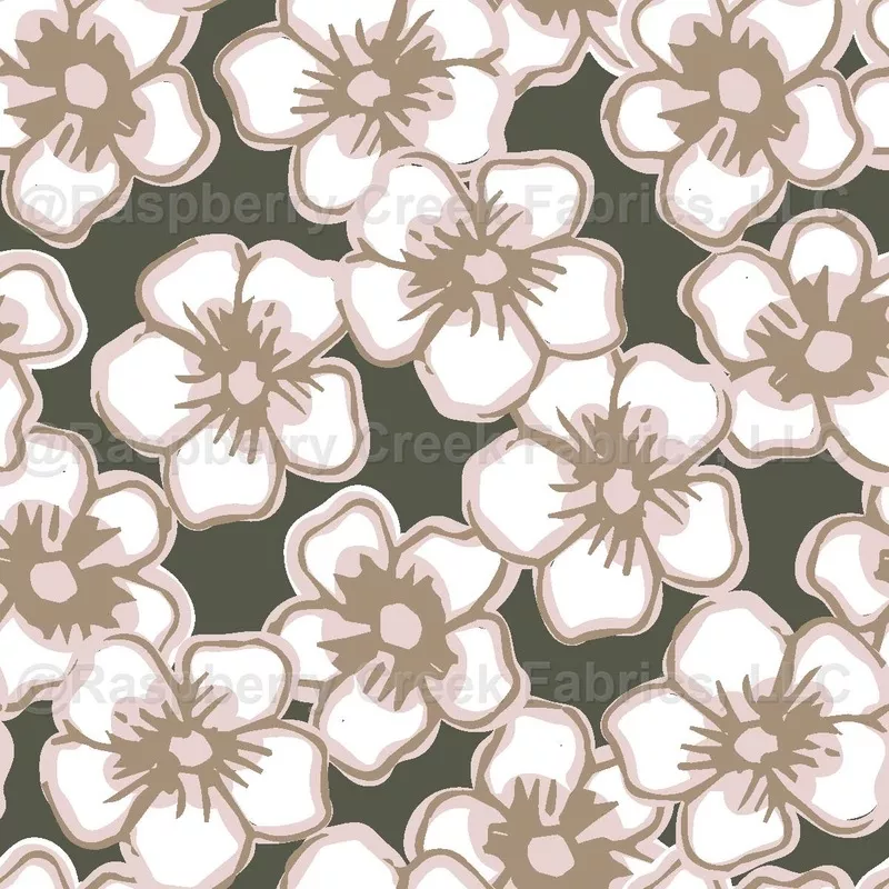 Ditsy small Geranium flower garden in dark green grey