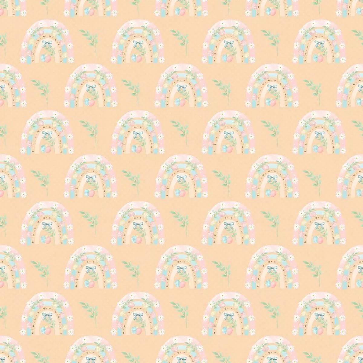 easter-rainbow-gnomes-rainbows-fabric-orange Easter Rainbow Gnomes Rainbows Fabric – Orange