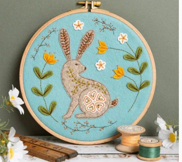 felt-wild-hare-applique-hoop-kit Felt Wild Hare Applique Hoop Kit