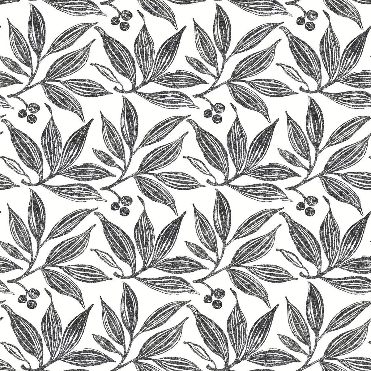 FH4063 Black/White Chokeberry Block Print Wallpaper