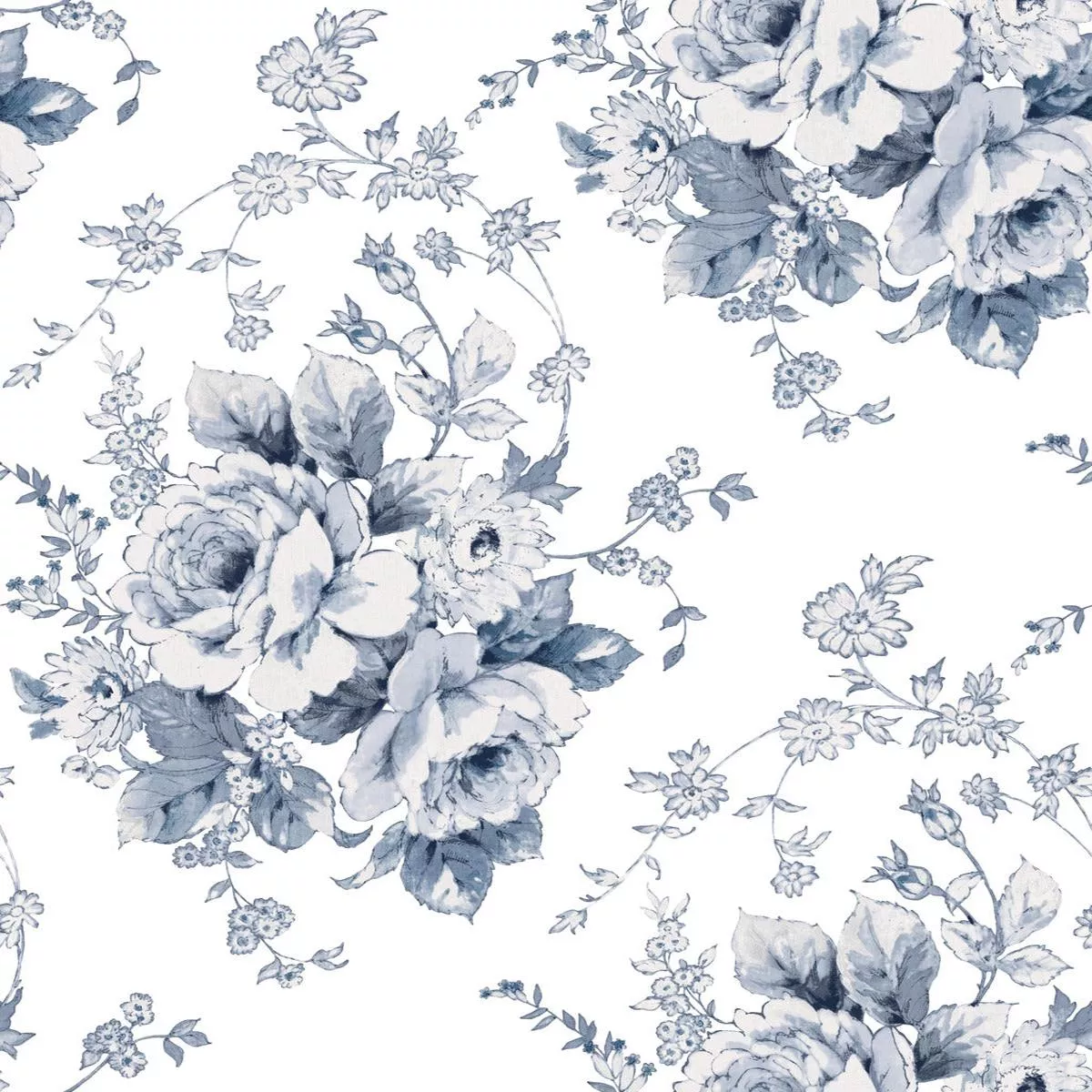 FH4087 Navy/White Heritage Rose Wallpaper