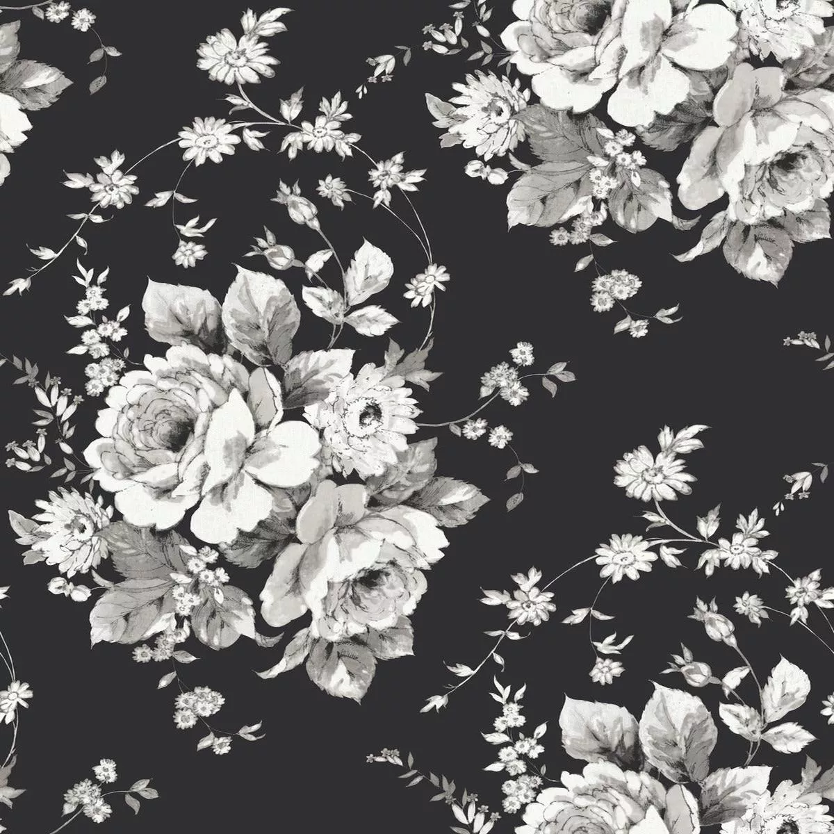 FH4088 Black/Gray Heritage Rose Wallpaper