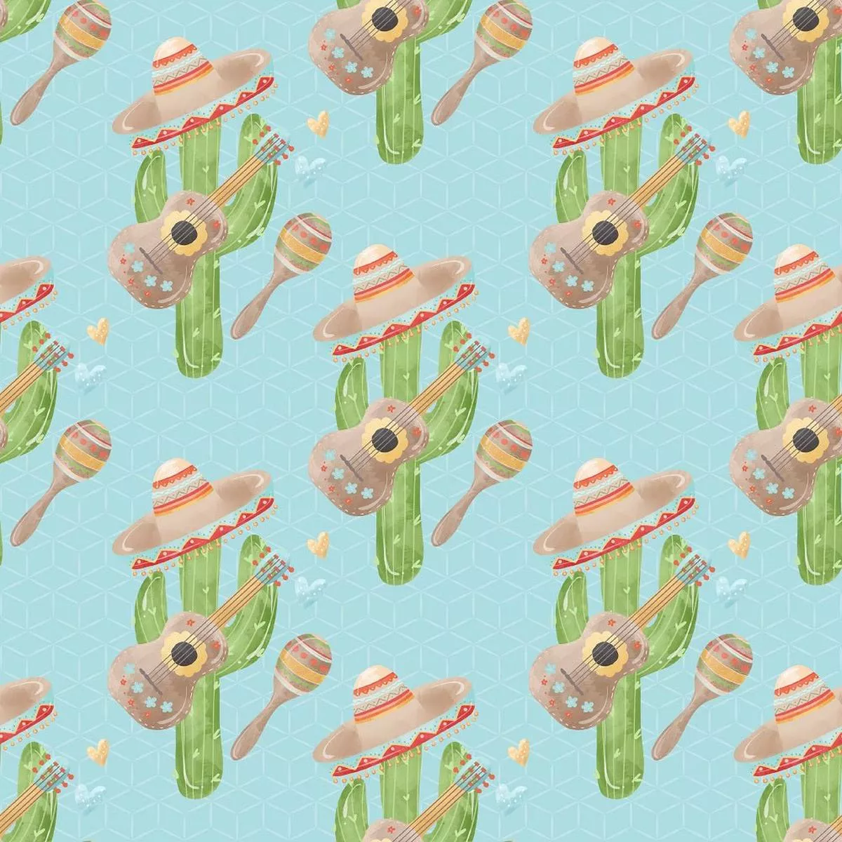 fiesta-cactus-with-hats-fabric-blue Fiesta! Cactus with Hats Fabric – Blue