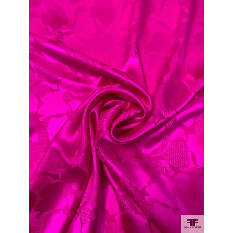 Floral Blossoms Jacquard Silk Charmeuse – Magenta