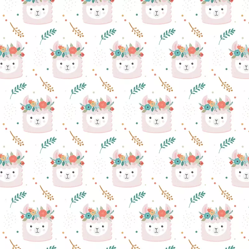 Floral Crown Llama Fabric – White