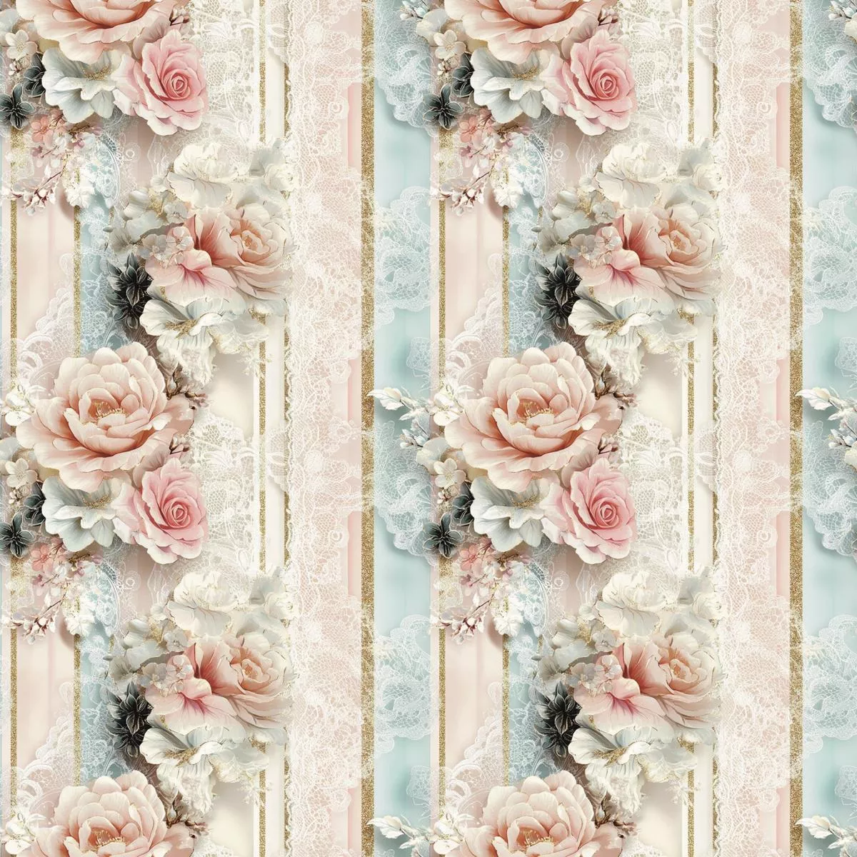 Floral Stripes Pattern 3 Quilting Cotton Fabric