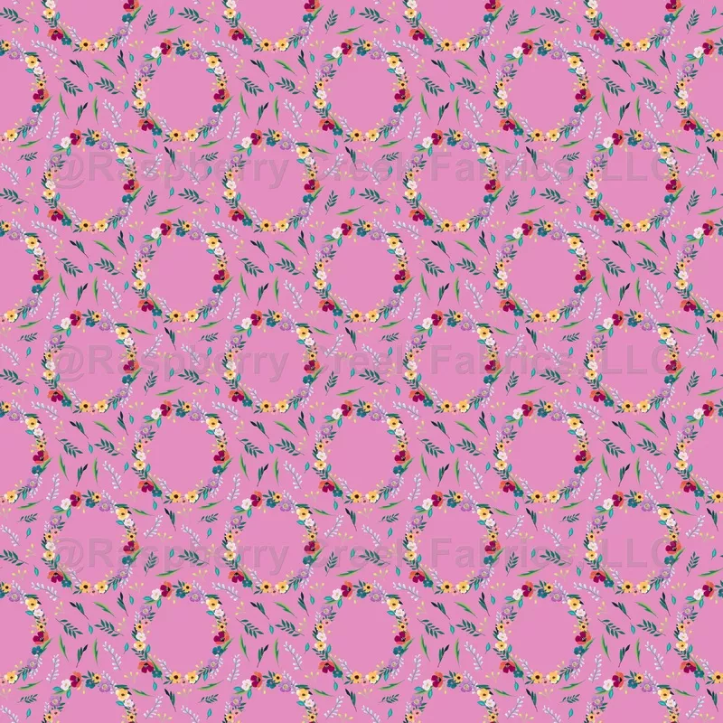 Floral Wreath on Dark Pink –Small
