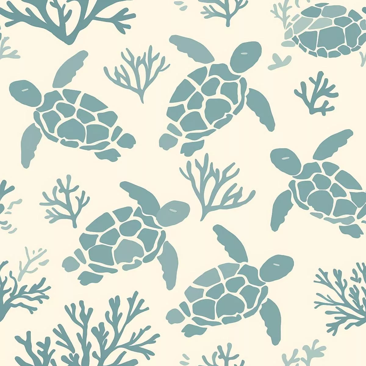 Handdrawn Sea Turtles Pattern 1 Quilting Cotton Fabric