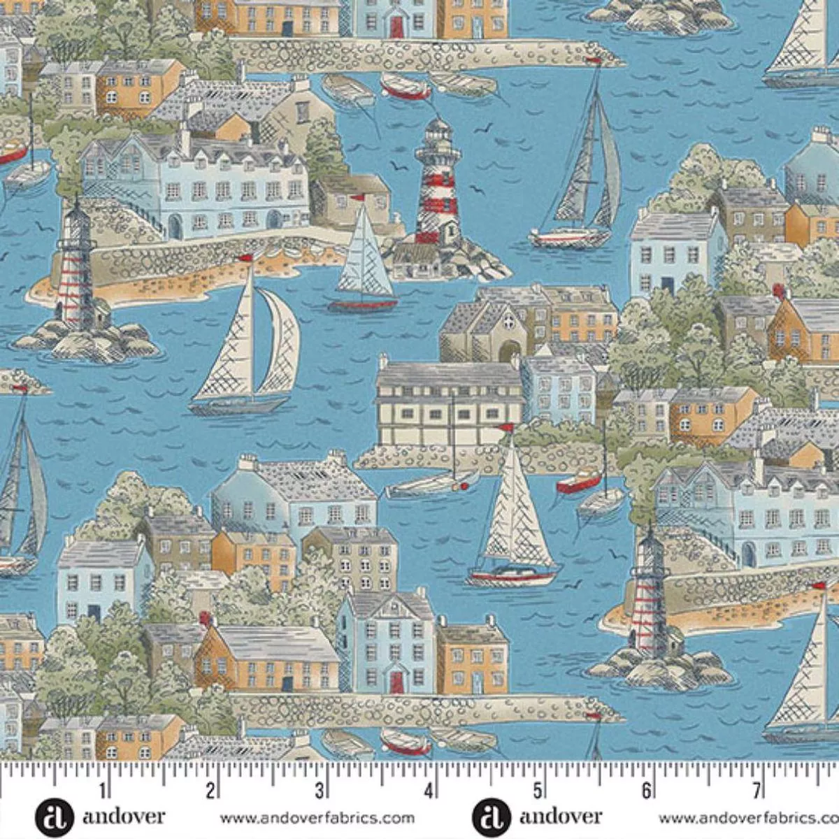 Harbour View Mid Blue by Makower UK