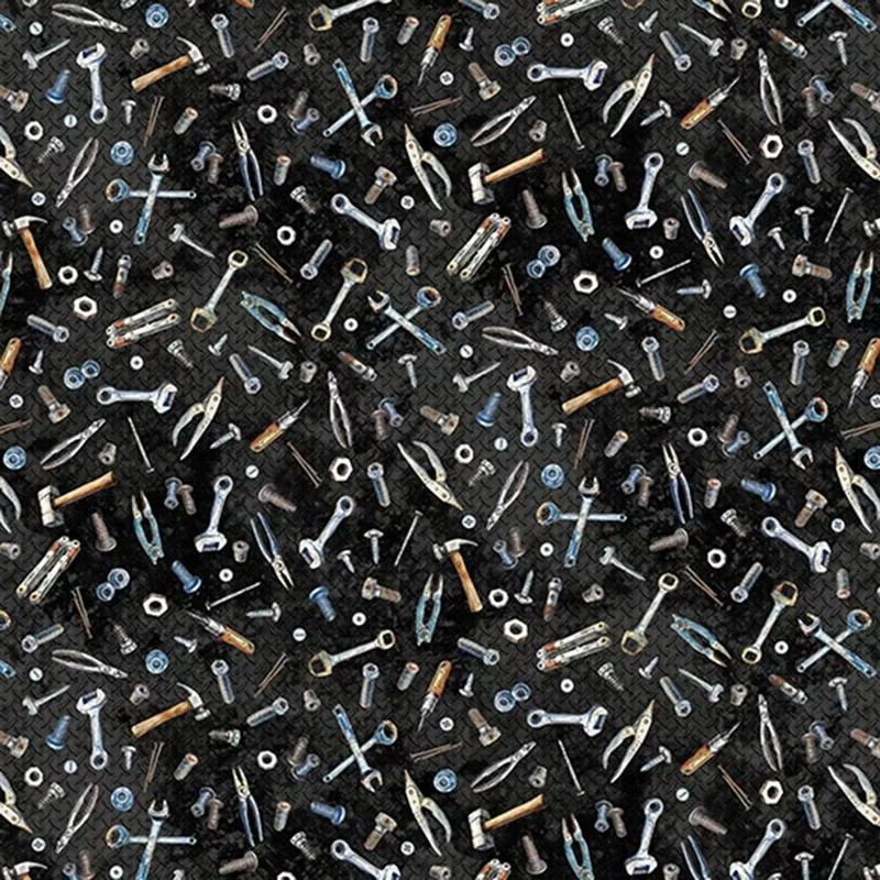 hoffman-fabrics-hammer-down-work-tools-black-yardage Hoffman Fabrics – Hammer Down – Work Tools – Black – Yardage