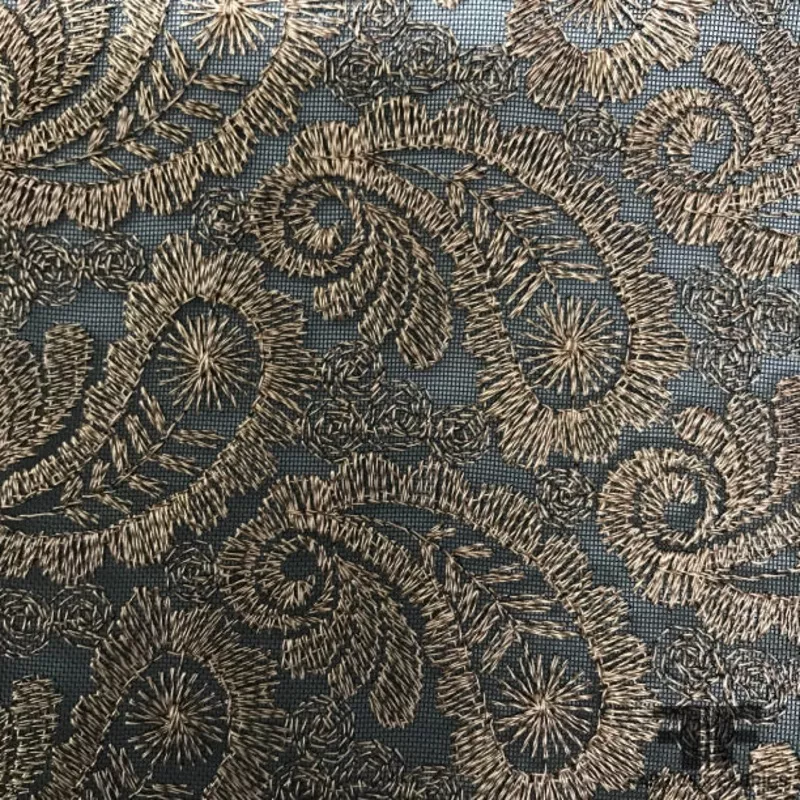 Italian Embroidered Stiff Net Organdy – Black/Copper