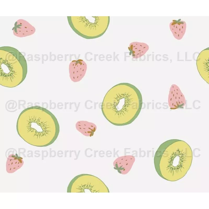 Kiwi fruit and Strawberries, white, green, pink, tossed