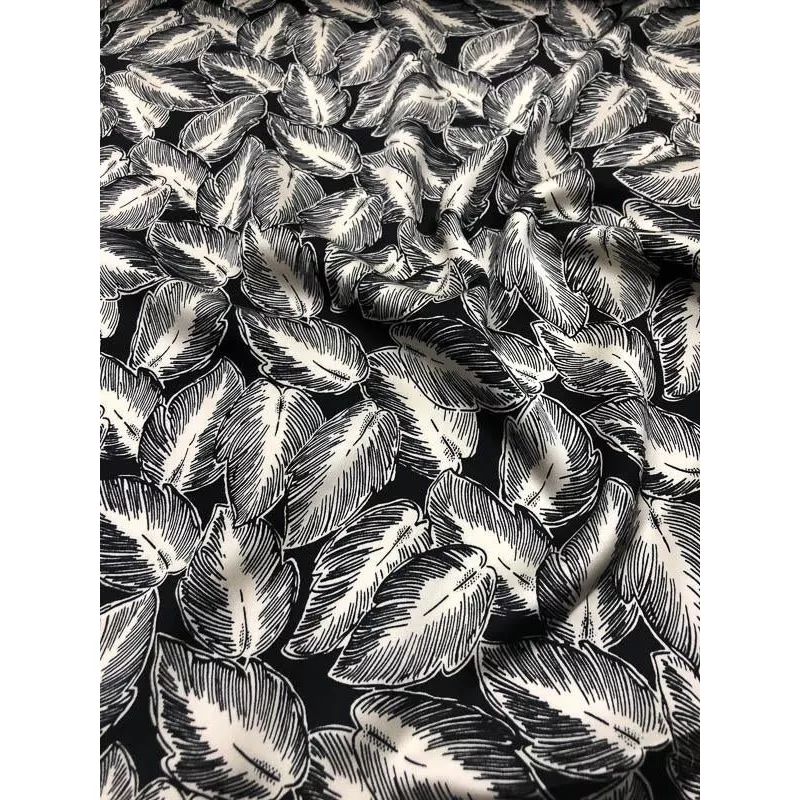 leaves-printed-silk-charmeuse-black-ivory Leaves Printed Silk Charmeuse – Black / Ivory