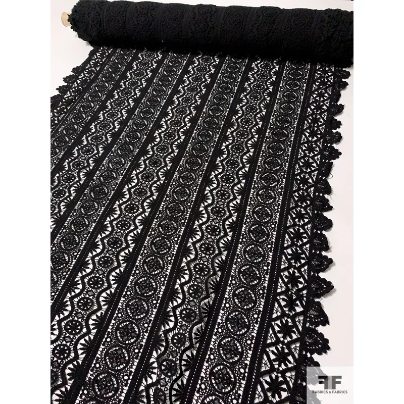 Linear Ethnic Pattern Battenberg Lace – Black