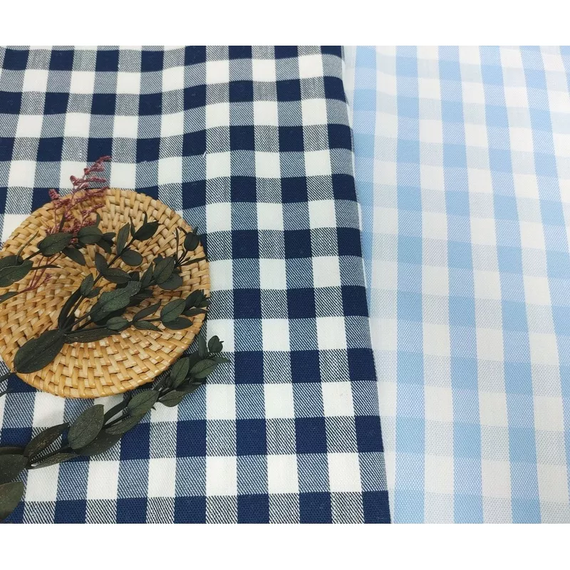 Linen Twill Stretch Fabric with Gingham Check – Medium Weight 7633 7634 Navy
