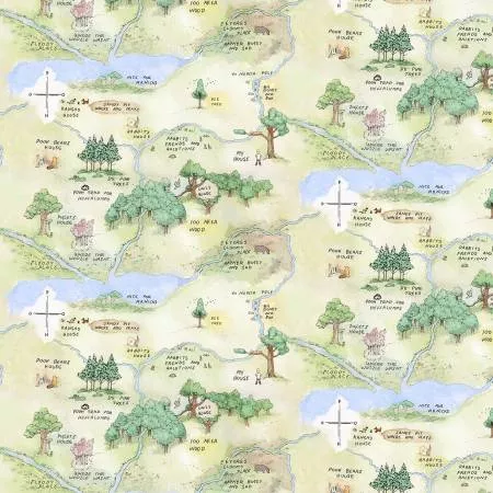 Lt. Green Map Winnie The Pooh Minky