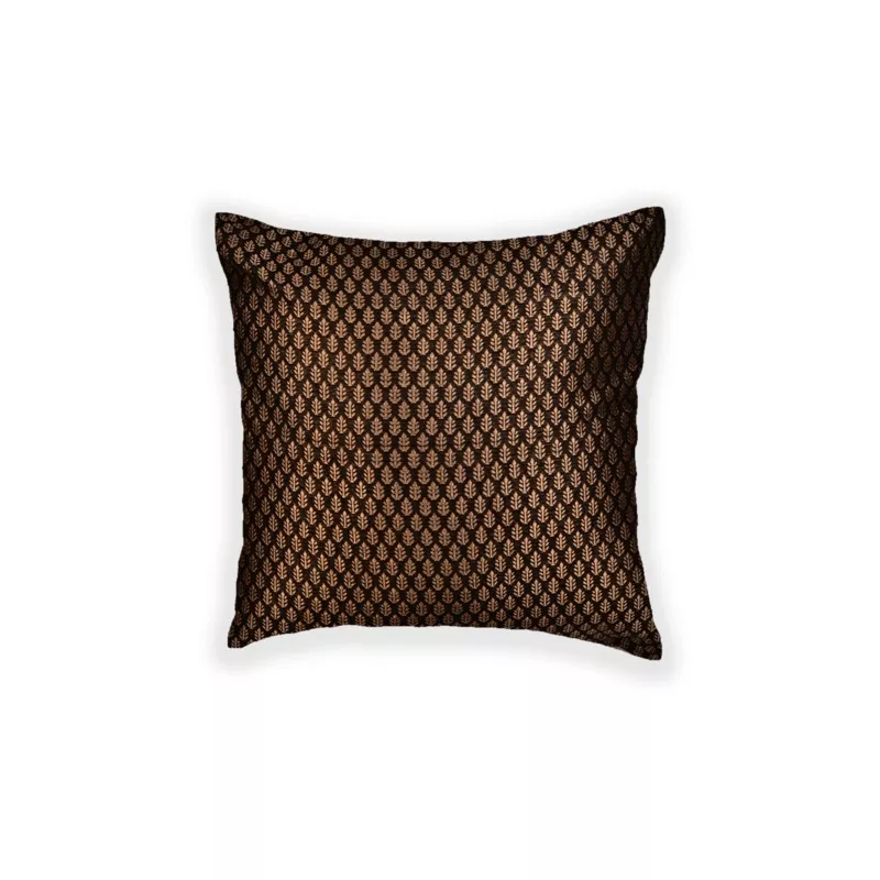 Metallic Black Brocade Handwoven Cotton Silk Cushion Cover 16″