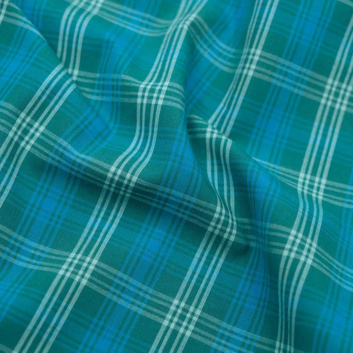mirage-plaid-cotton-shirting-teal-capri Mirage Plaid Cotton Shirting – Teal/Capri