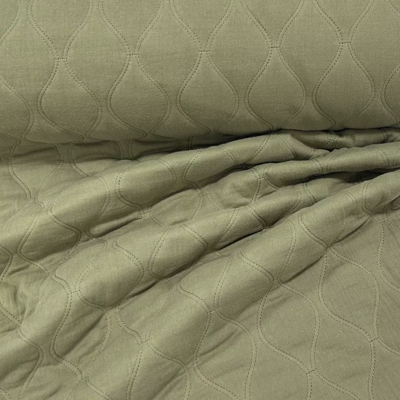 moss-green-circle-quilted-double-gauze-woven-fabric Moss Green Circle Quilted Double Gauze Woven Fabric