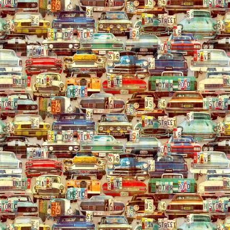 Multi Retro Cars and License Plates 8 Inch repeat