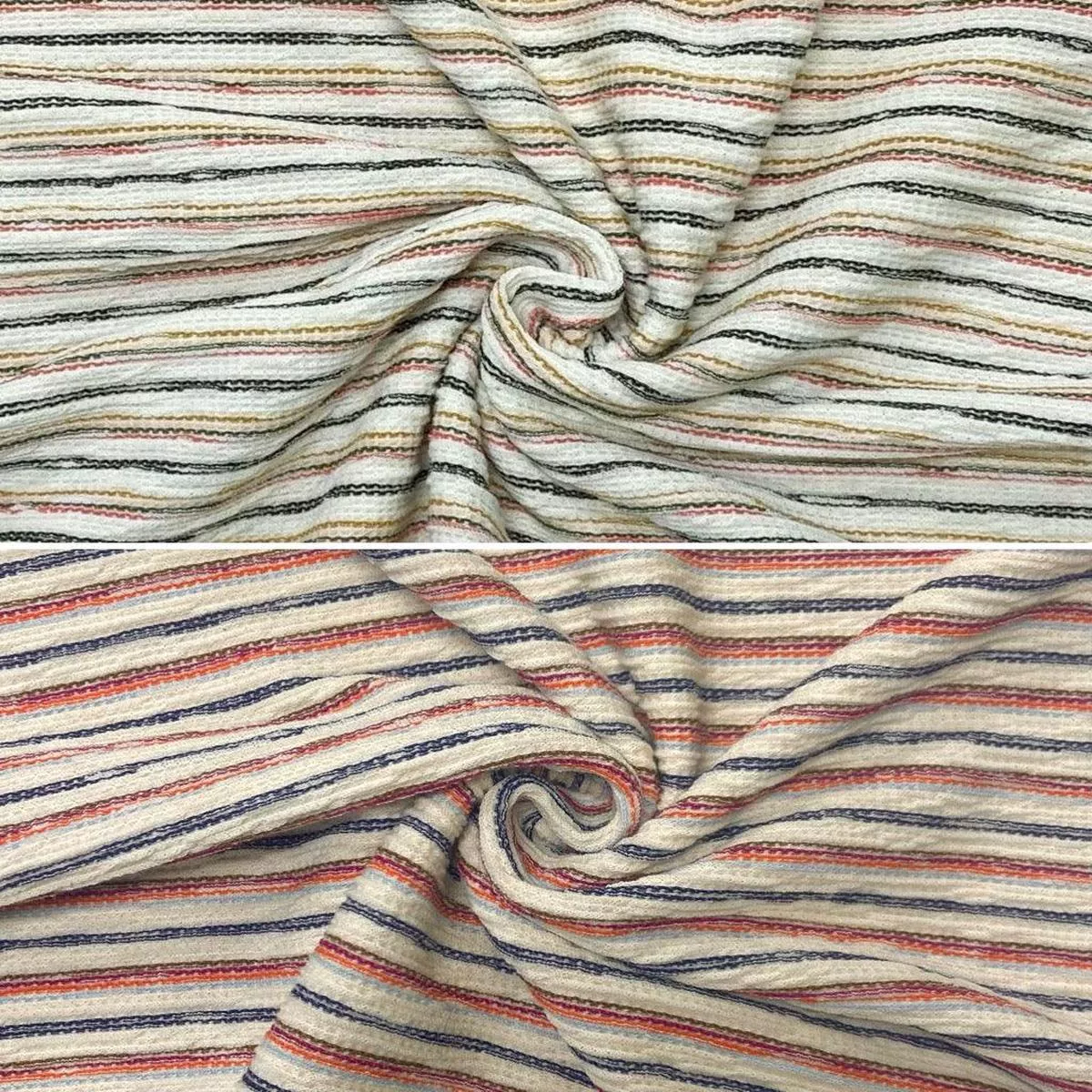 multi-stripe-on-cream-cotton-knit-fabric Multi Stripe on Cream Cotton Knit Fabric
