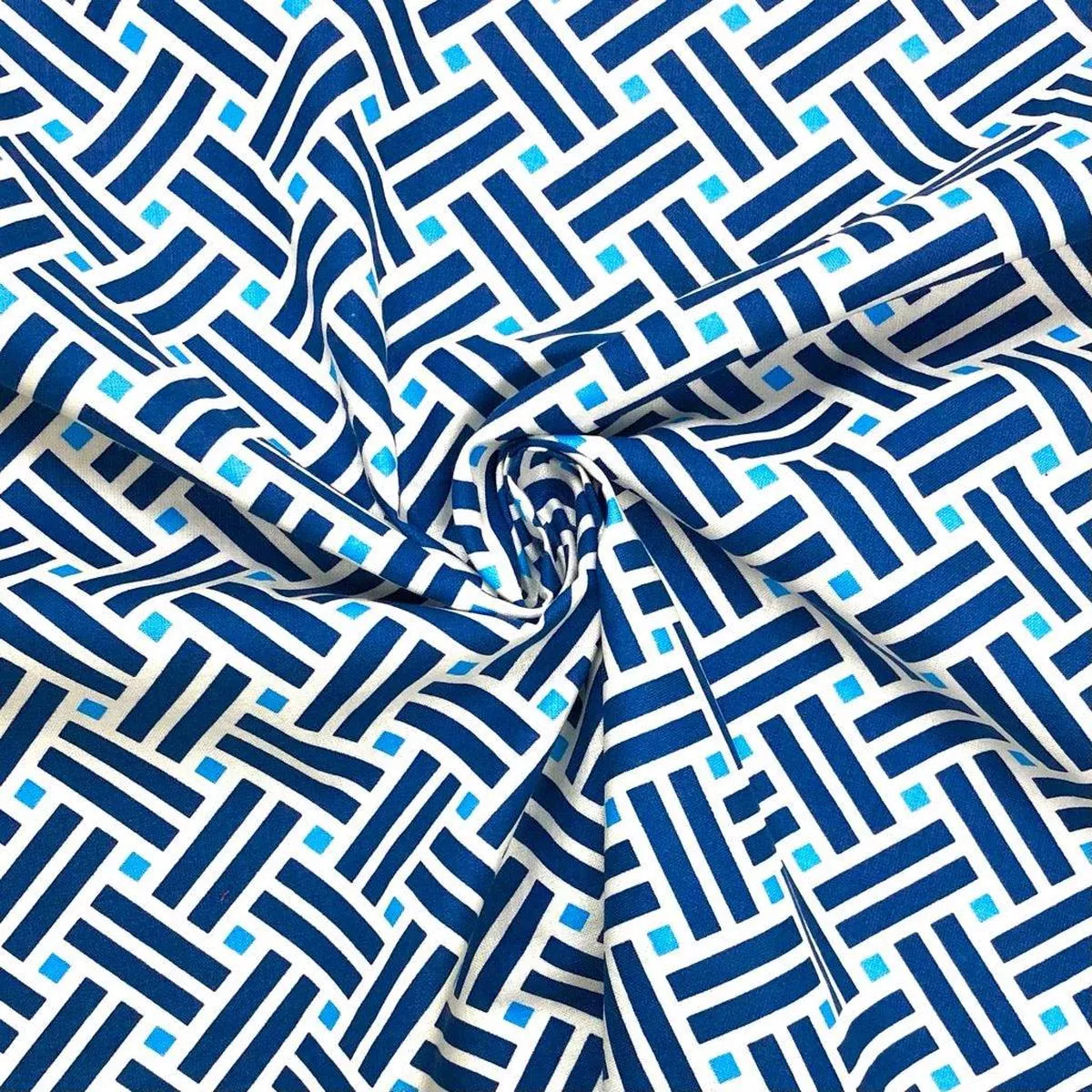 Navy Geometric Cotton Poplin Fabric – 58″ wide