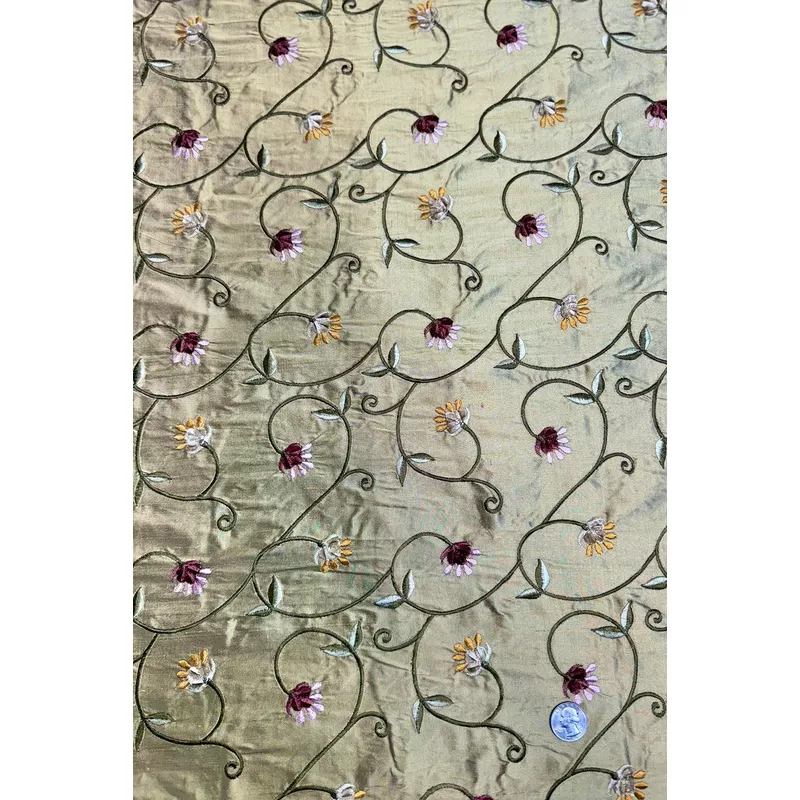 olive-green-multicolor-embroidered-dupioni-silk Olive Green/Multicolor Embroidered Dupioni Silk