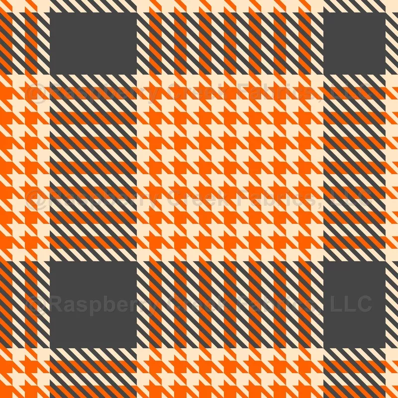 Orange Houndstooth Plaid on Ivory Ground