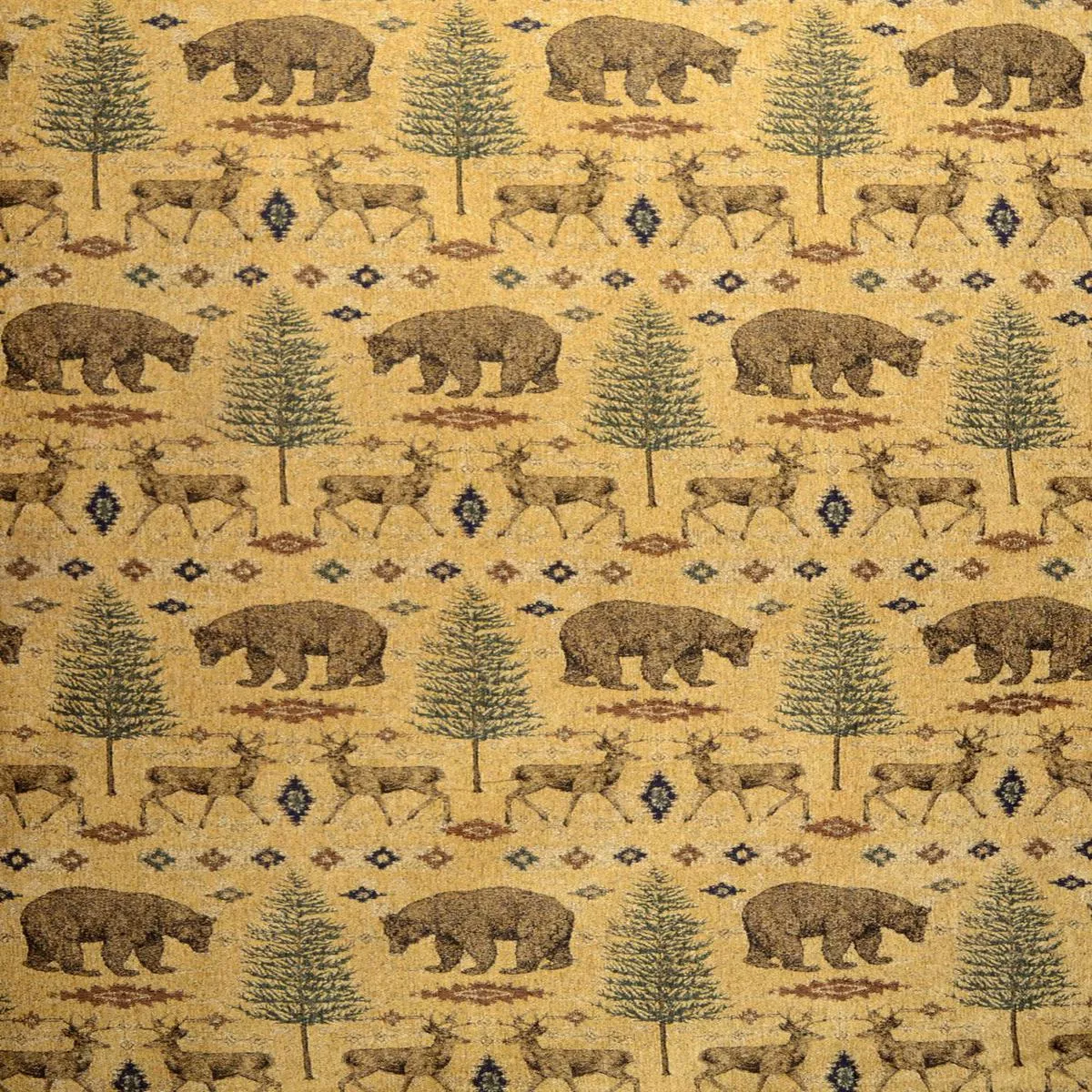 ottawa-gold-lodge-bear-deer-pine-tree-chenille-upholstery-fabric Ottawa Gold Lodge Bear Deer Pine Tree Chenille Upholstery Fabric