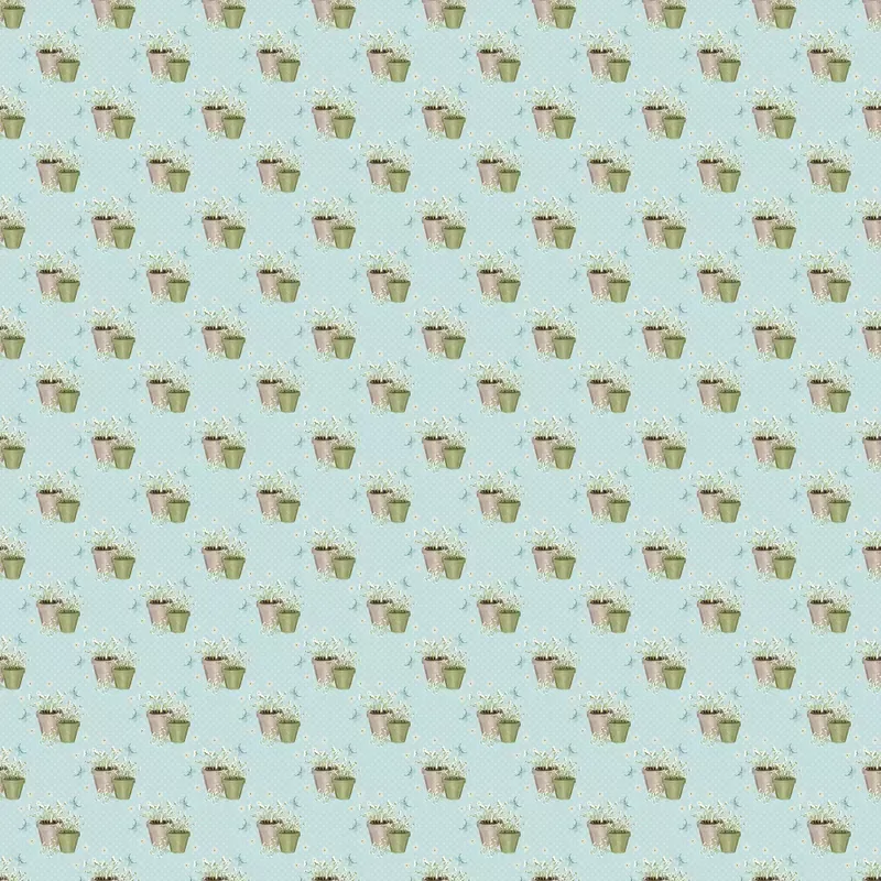 packed-potted-daisies-fabric-blue Packed Potted Daisies Fabric – Blue