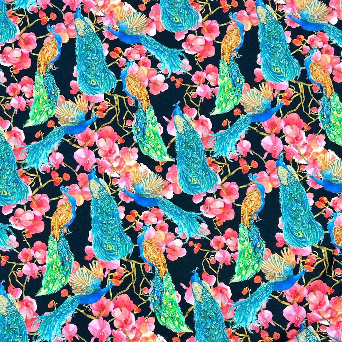 peacock-blossom-cotton-jersey-fabric Peacock Blossom Cotton Jersey Fabric