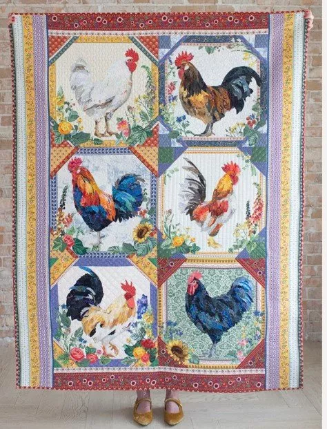 petit-rouge-roosters-collage-quilt-pattern Petit Rouge Roosters Collage Quilt Pattern