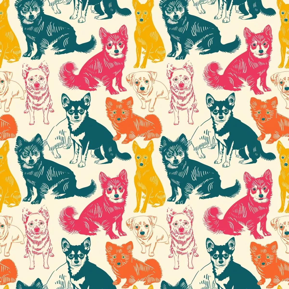 Posing Dogs Pattern 1 Quilting Cotton Fabric